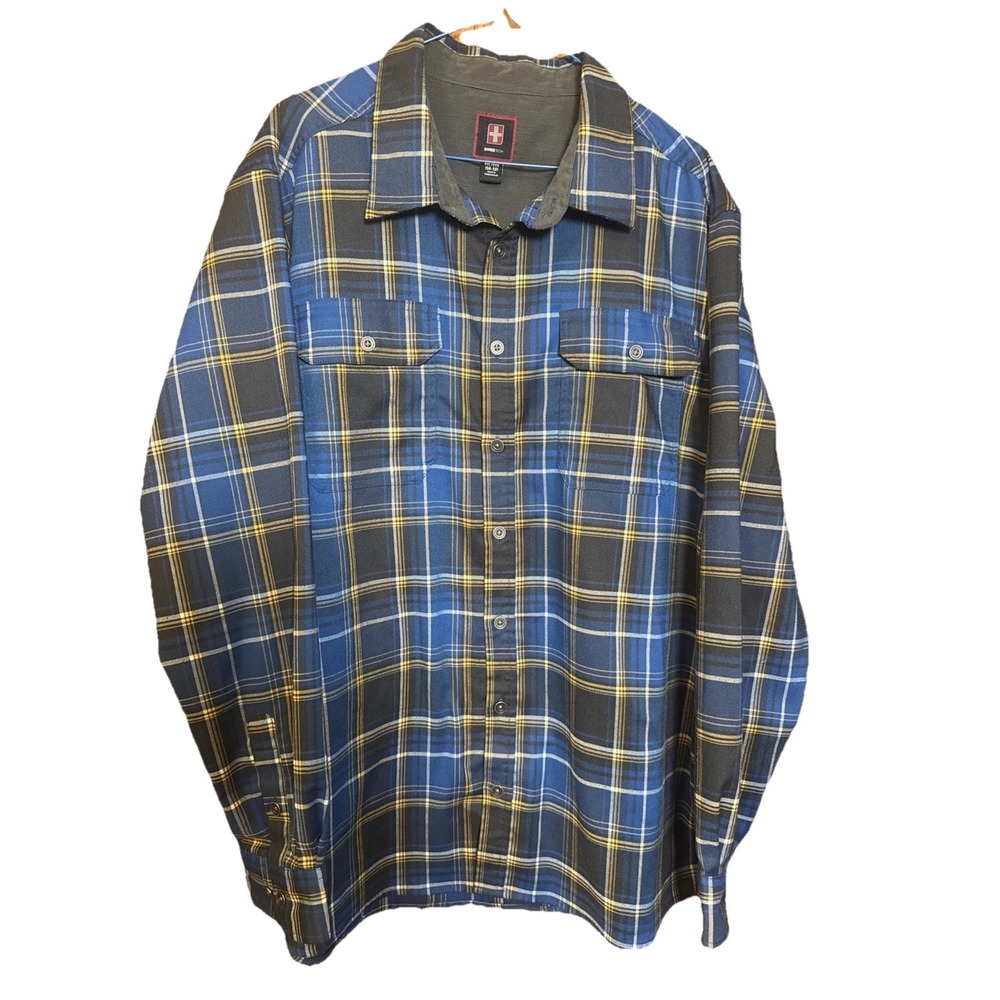 SwissTech Men's 2XL (50–52) Blue Plaid Button‑Up‎ Outdoor Performance Shirt